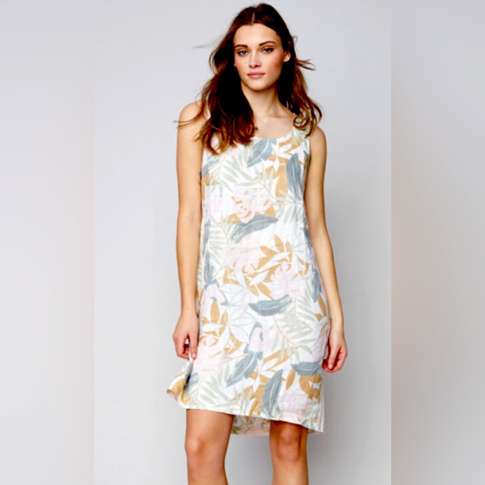 Charlie B Women's Floral Linen Sleeveless Midi Summer Dress Sz S Resort Vacation